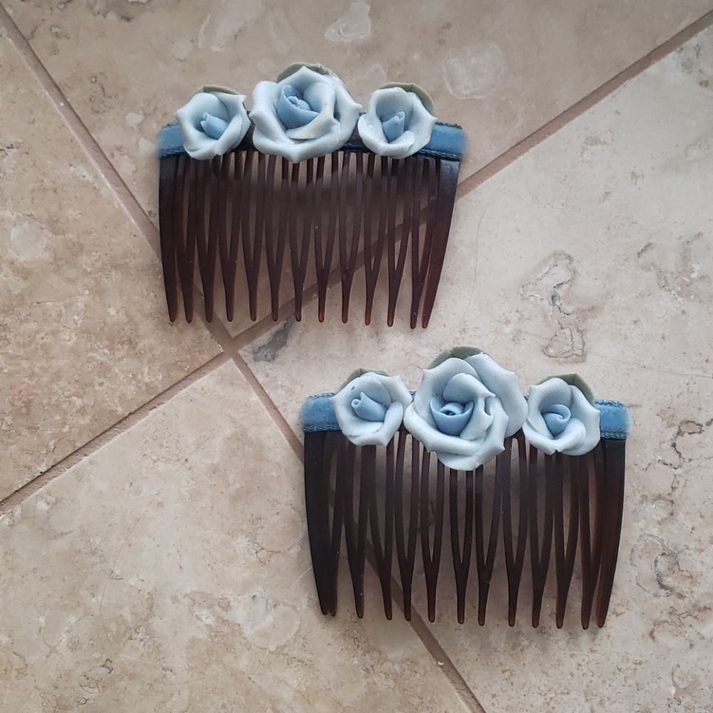 Blue Floral Hair Clips